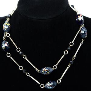 VTG Venetian Murano End-of-Day Beads Necklace Barrel Clasp Art Glass Gold Tone